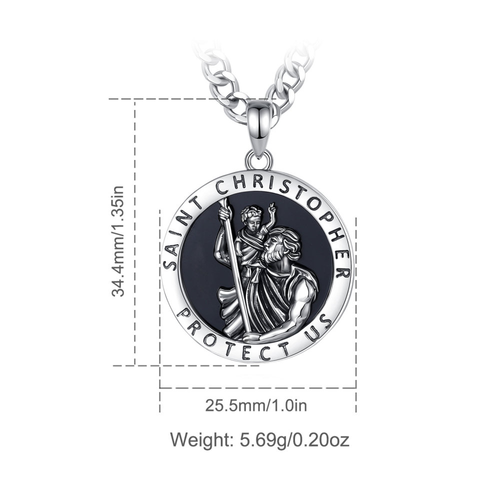 Saint Christopher River Crossing Medallion Pendant with Obsidian
