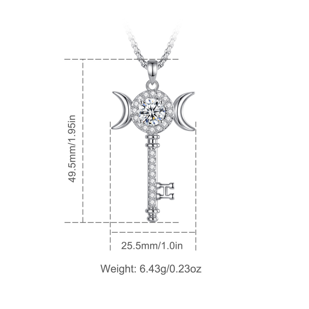 Triple Moon Hecate Key Pendant with Moissanite & Cubic Zirconia