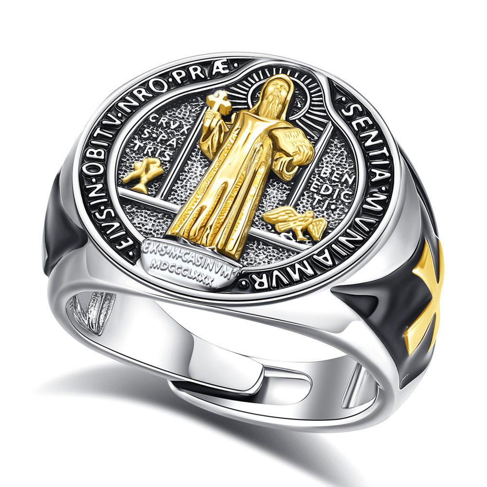 Catholic Devotion Signet Saint Benedict Figure Ring