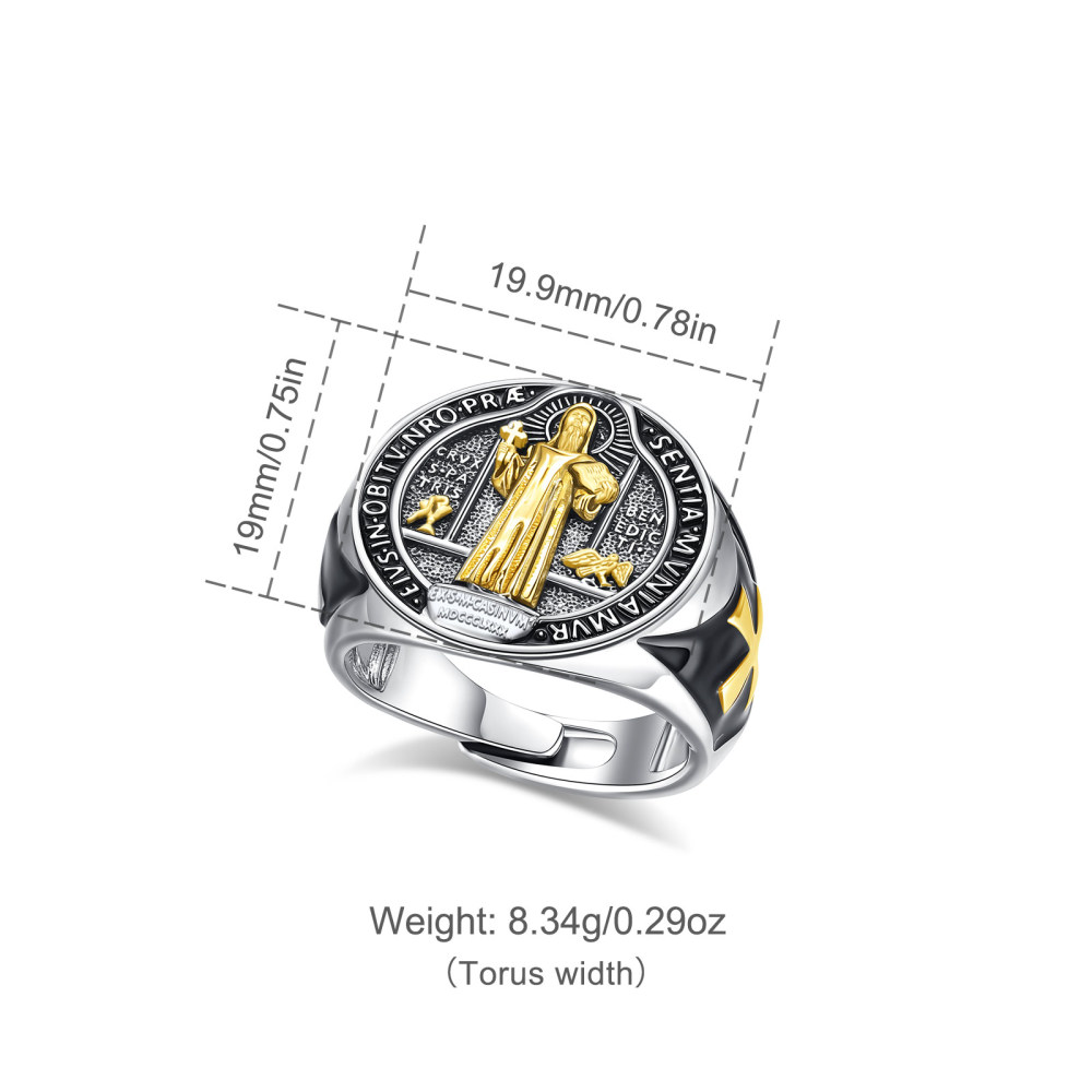 Catholic Devotion Signet Saint Benedict Figure Ring