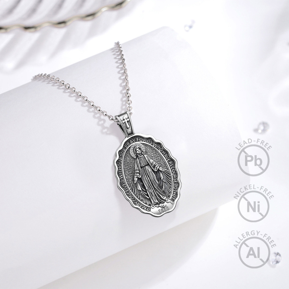 Faith Jewelry 925 Sterling Silver Virgin Mary Miraculous Medal Pendant