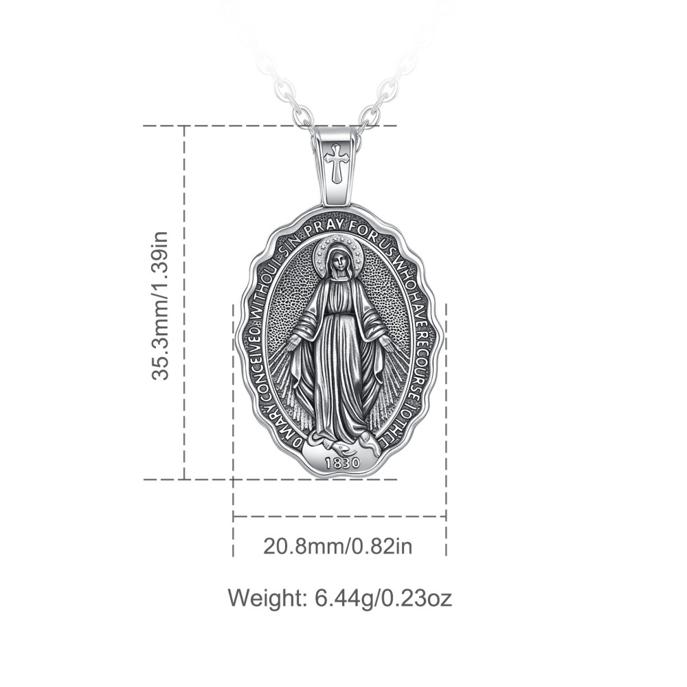 Faith Jewelry 925 Sterling Silver Virgin Mary Miraculous Medal Pendant