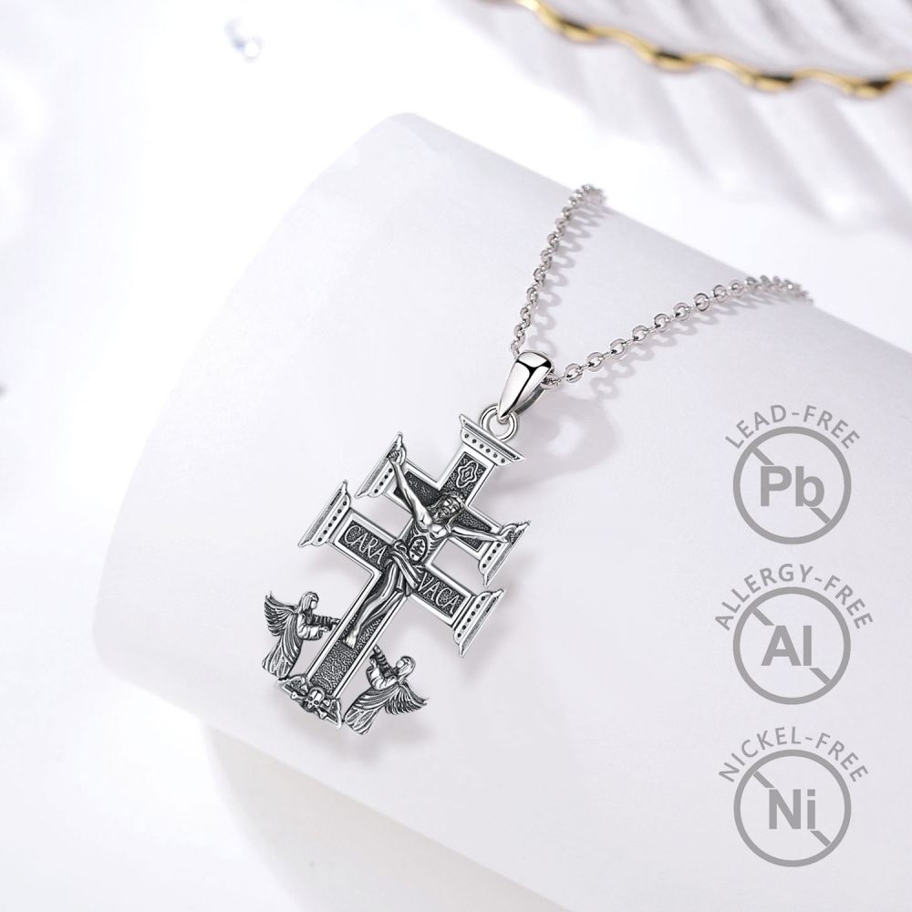 925 Sterling Silver Caravaca Cross Pendant with Oxidized Finish