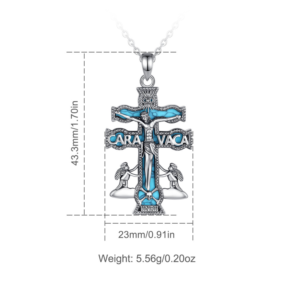 925 Sterling Silver Caravaca Cross Pendant with Turquoise