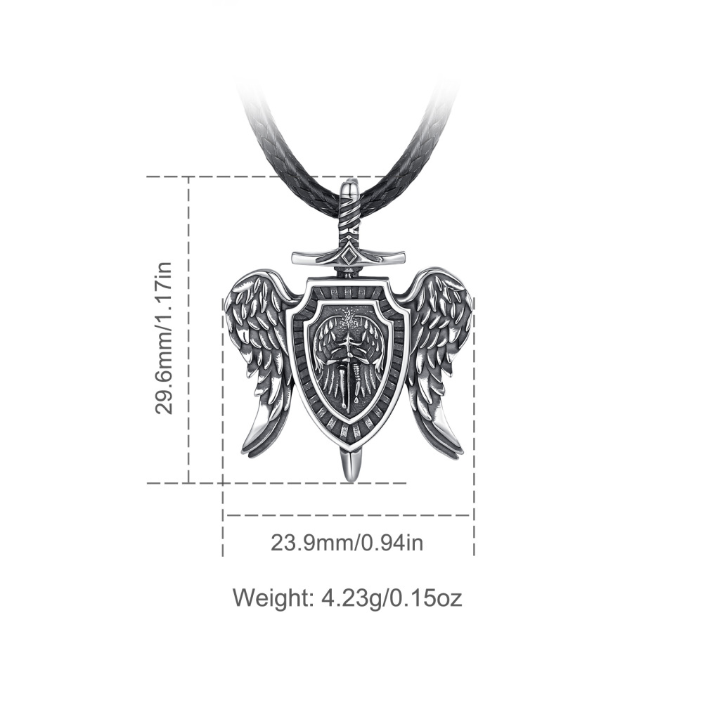 925 Sterling Silver Archangel Michael Shield & Wing Pendant