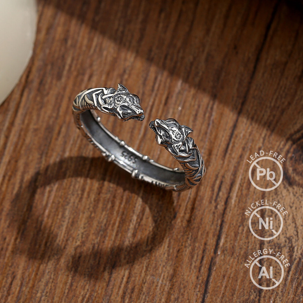 Norse Jewelry 925 Sterling Silver Viking Fox Open Ring