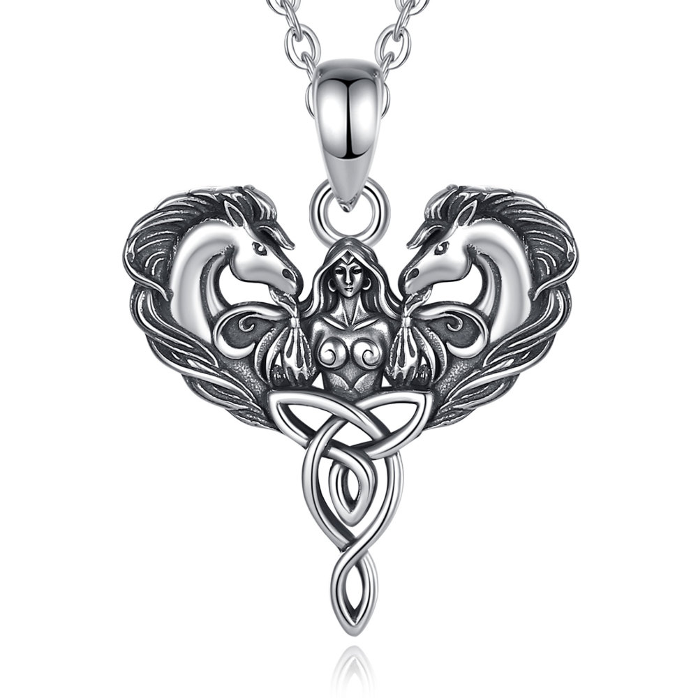 925 Sterling Silver Irish Celtic Horse & Girl Pendant