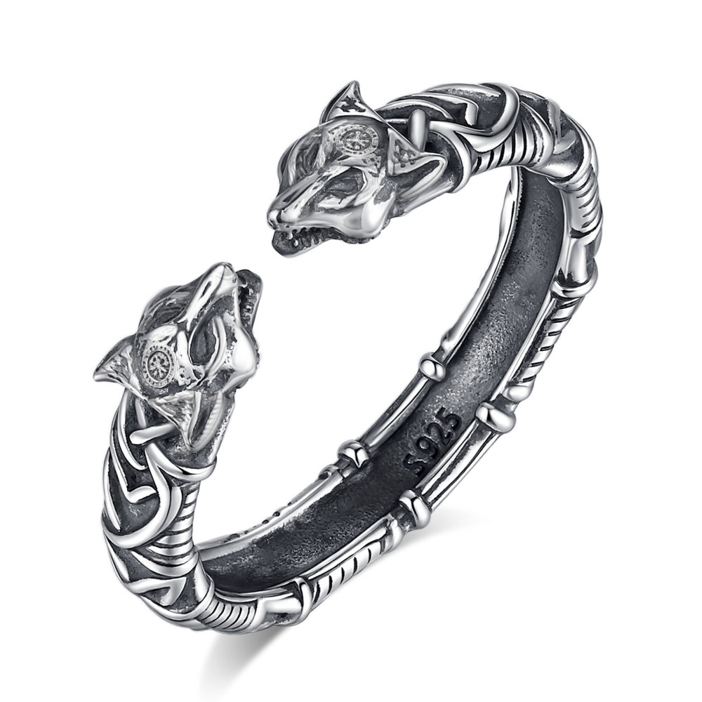 Norse Jewelry 925 Sterling Silver Viking Fox Open Ring