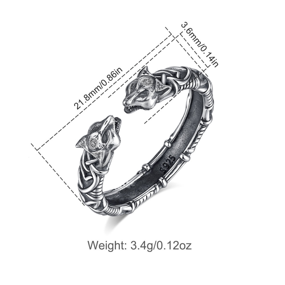 Norse Jewelry 925 Sterling Silver Viking Fox Open Ring
