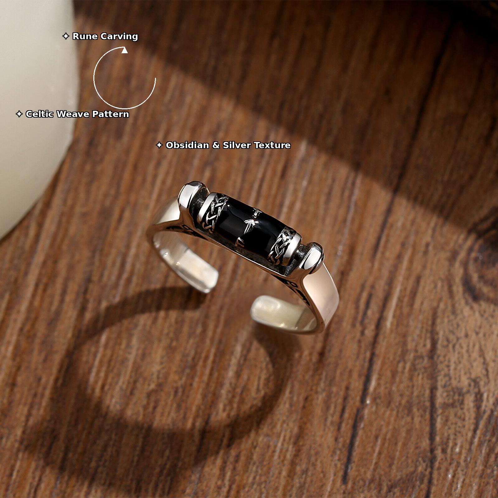 360° Spin Norse Obsidian Ring