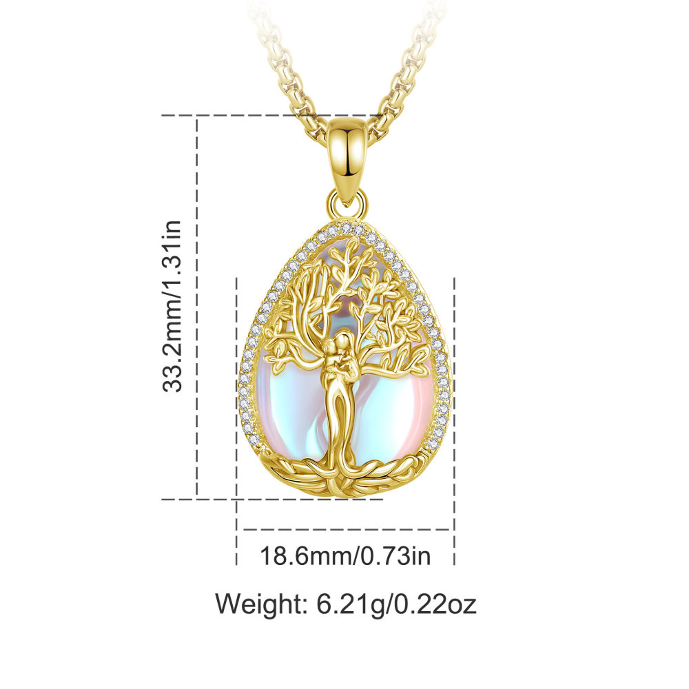 18K Gold Plated Ethereal Moonstone Tree of Life Teardrop Pendant