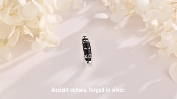 925 Sterling Silver Spinner Viking Runes Ring with Obsidian