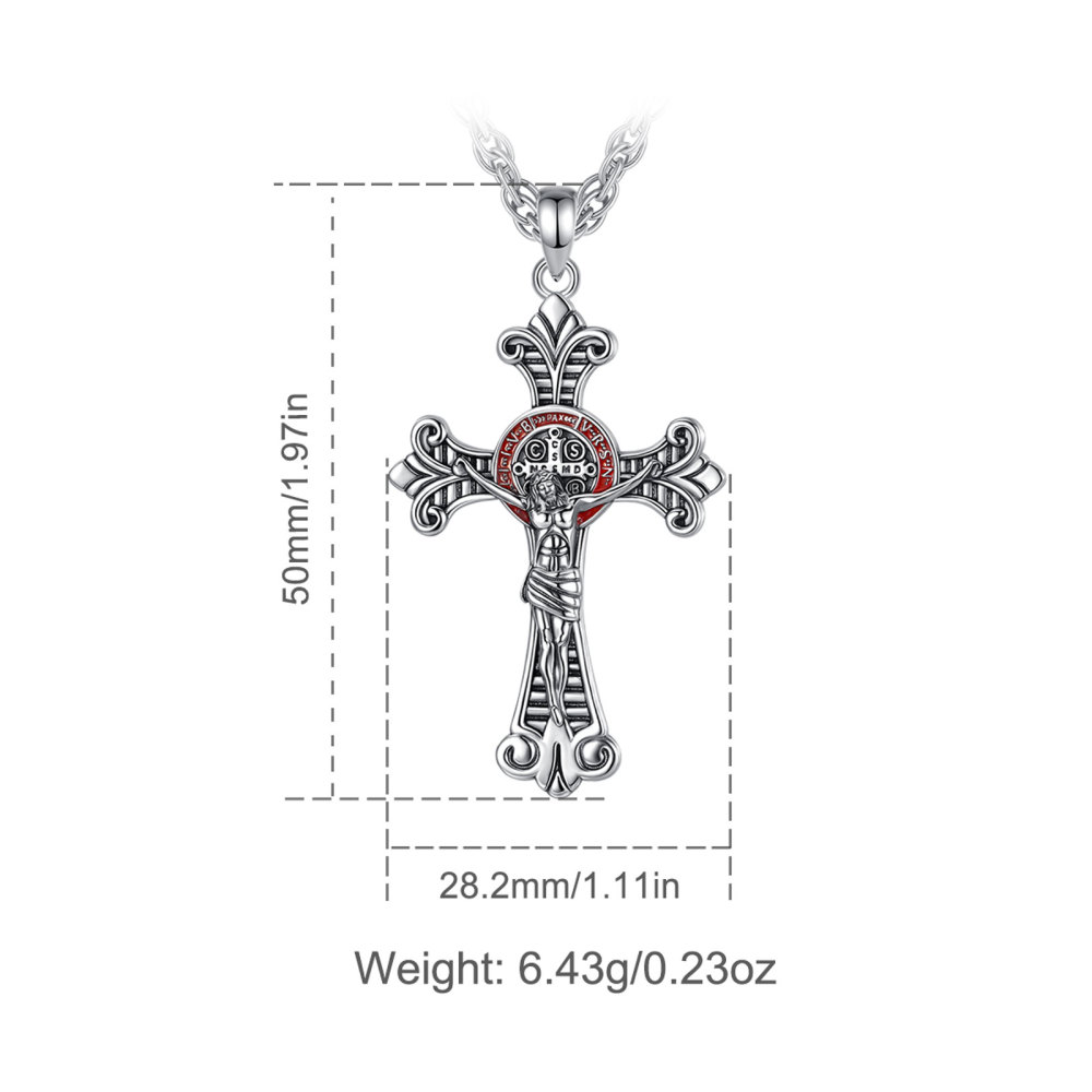 Silver Plated Vintage Crucifix Cross Pendant with Saint Benedict Medal