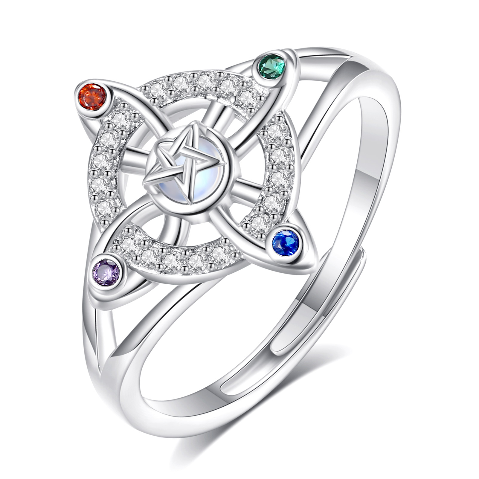 925 Sterling Silver Witches Knot Five Element Adjustable Ring