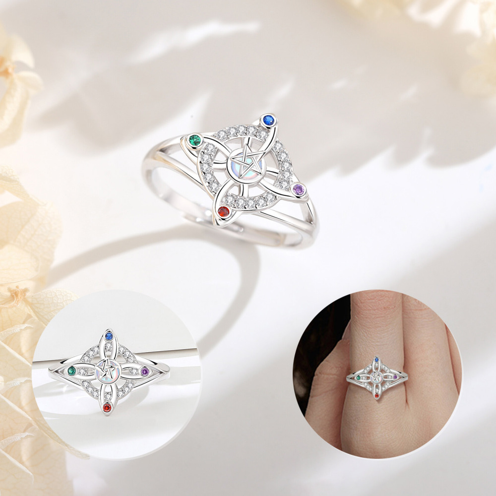 925 Sterling Silver Witches Knot Five Element Adjustable Ring