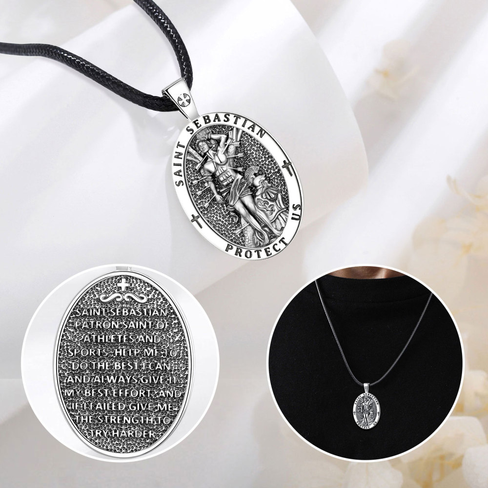 925 Sterling Silver Saint Sebastian Athlete Prayer Pendant