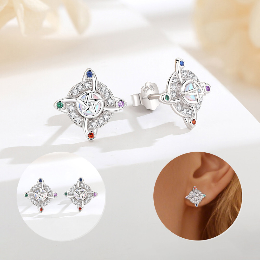 925 Sterling Silver Witches Knot Five Element Stud Earrings