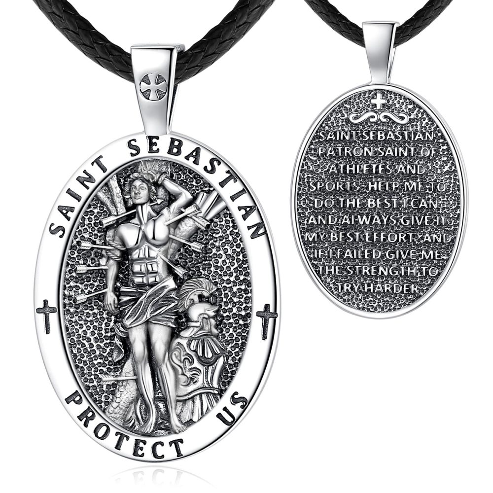 925 Sterling Silver Saint Sebastian Athlete Prayer Pendant
