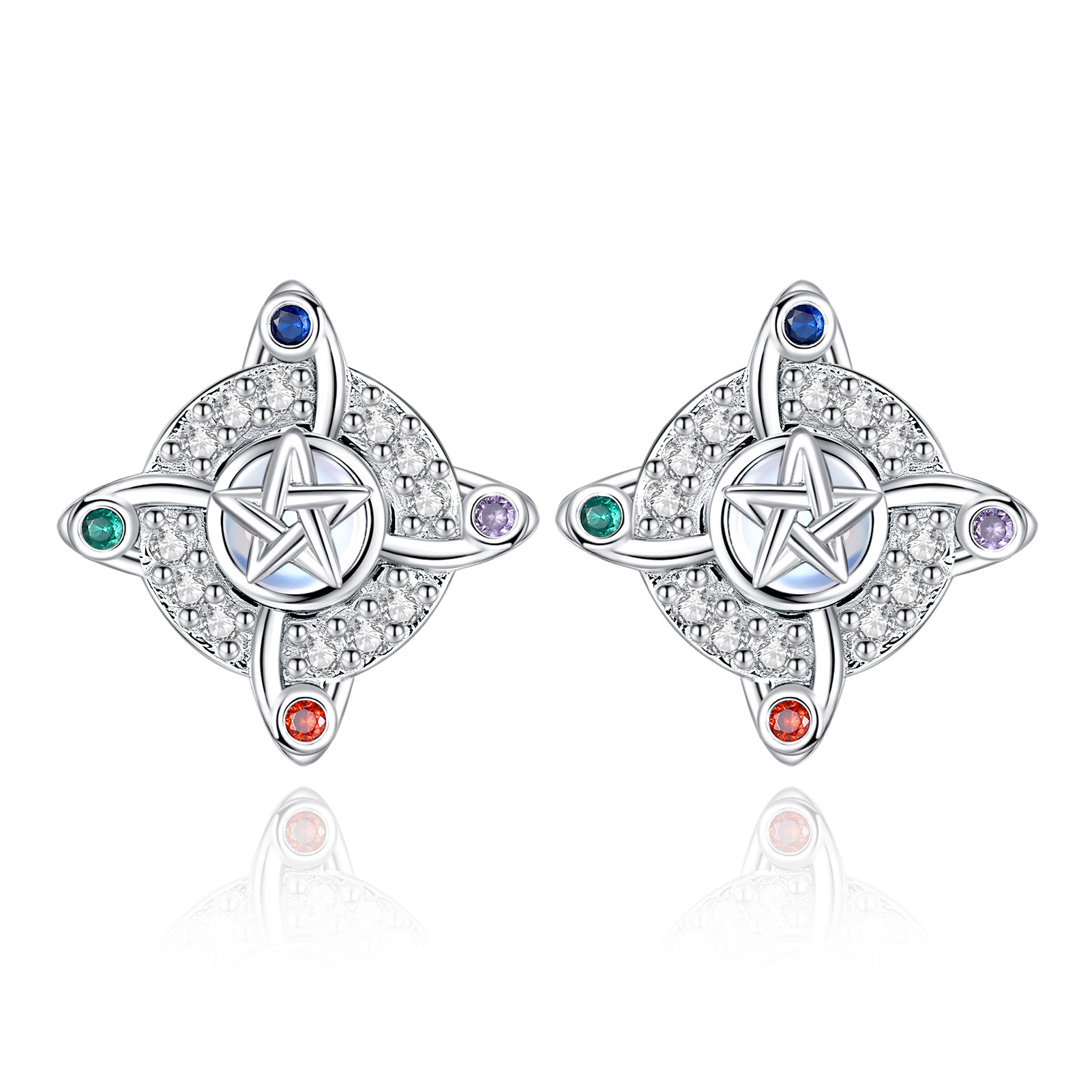 925 Sterling Silver Witches Knot Five Element Stud Earrings