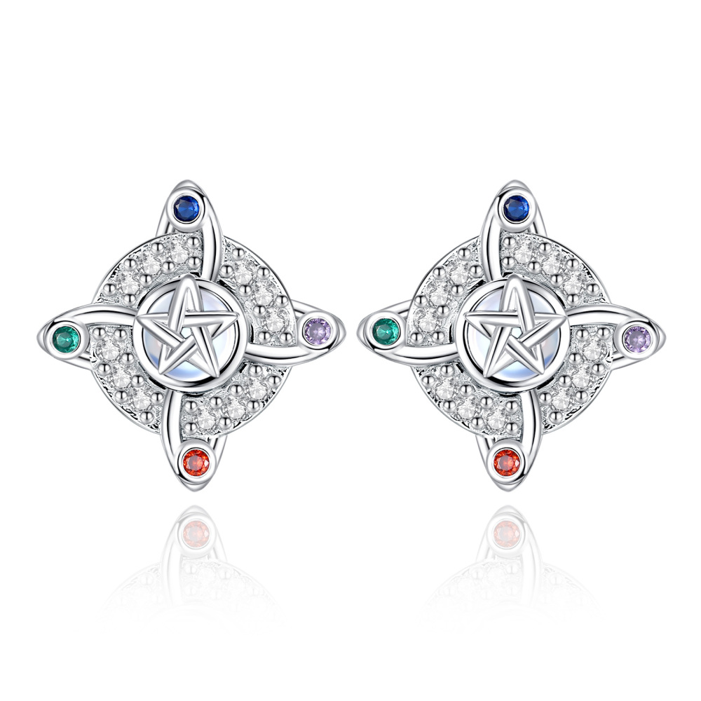 925 Sterling Silver Witches Knot Five Element Stud Earrings