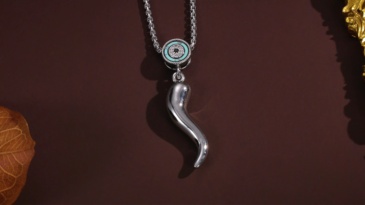 Rhodium Plated Italian Horn Cornicello Evil Eye Pendant
