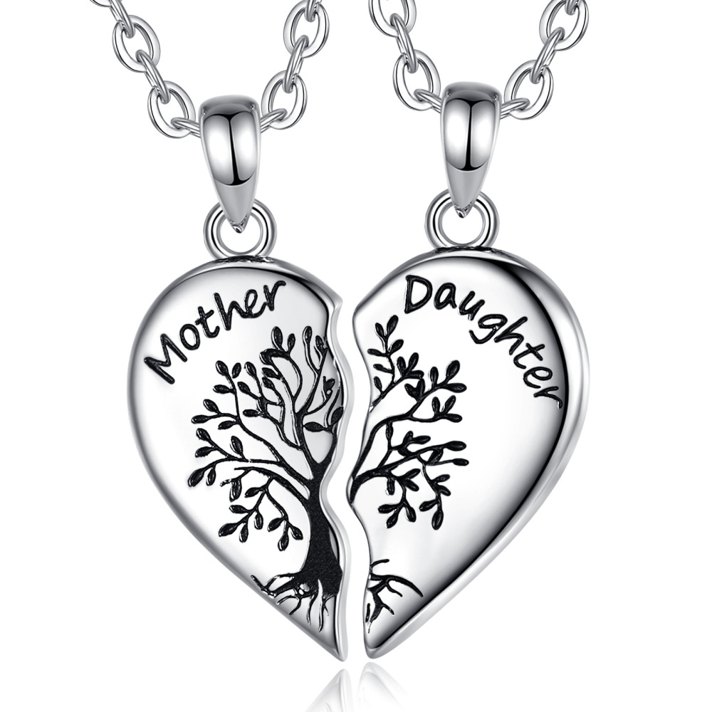 Mother Daughter Family Tree Puzzle Heart Necklace Set
