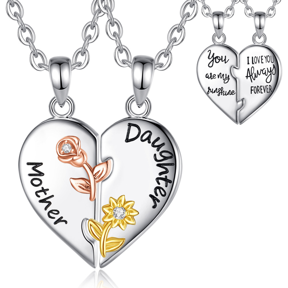 Mother Daughter Puzzle Heart Necklace Set