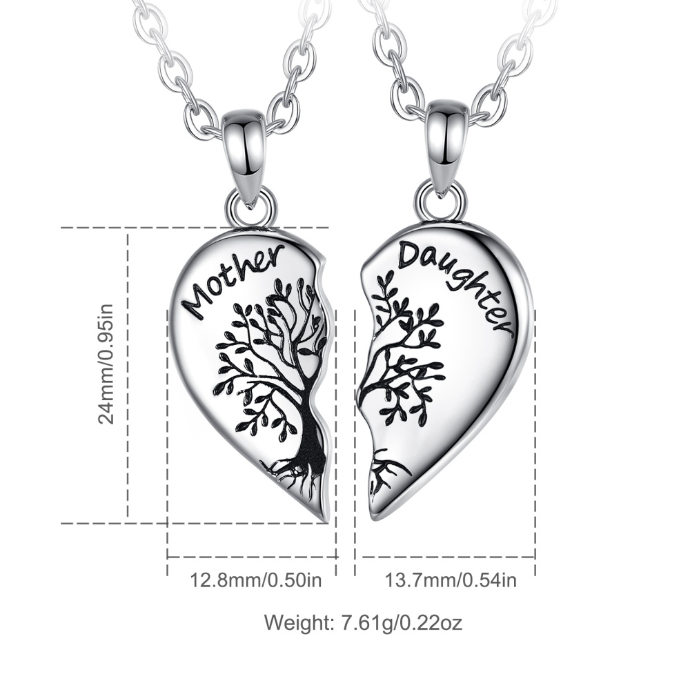 Mother Daughter Family Tree Puzzle Heart Necklace Set