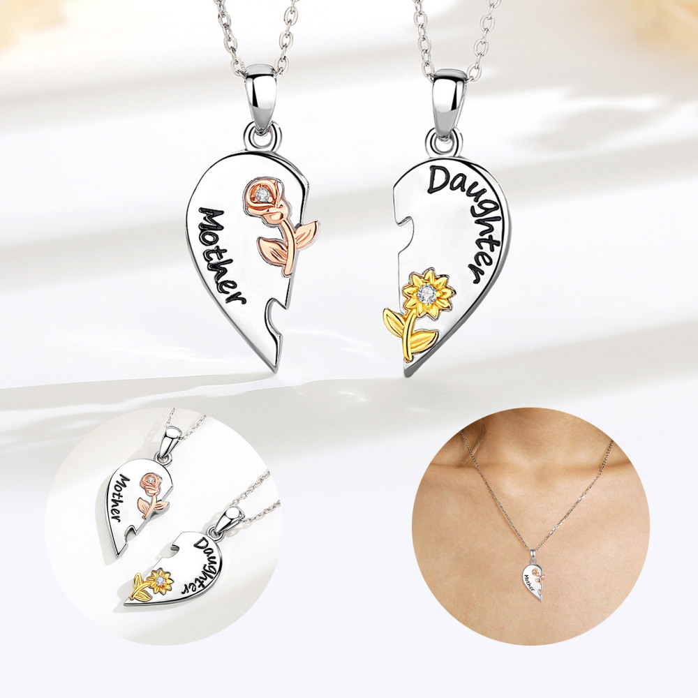 Mother Daughter Puzzle Heart Necklace Set