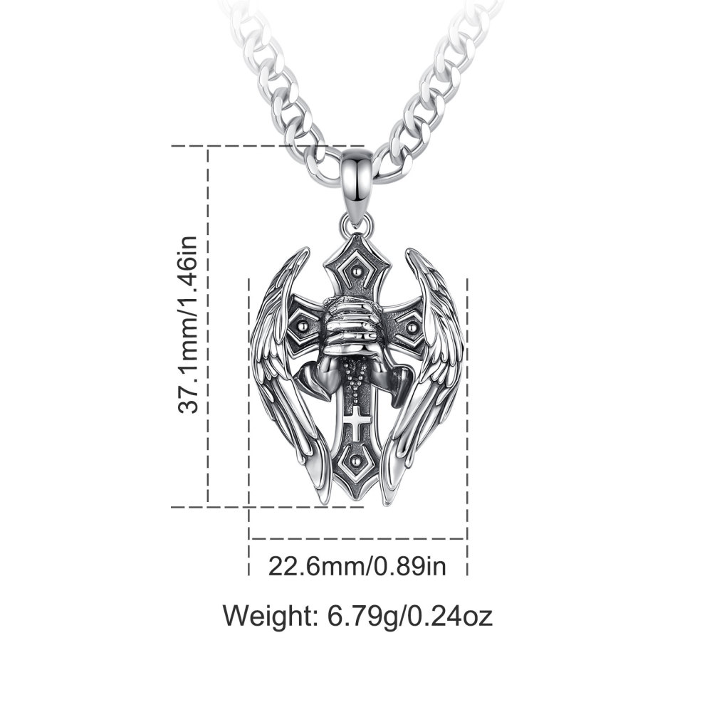 Praying Hands Angel Wings Cross Pendant Necklace