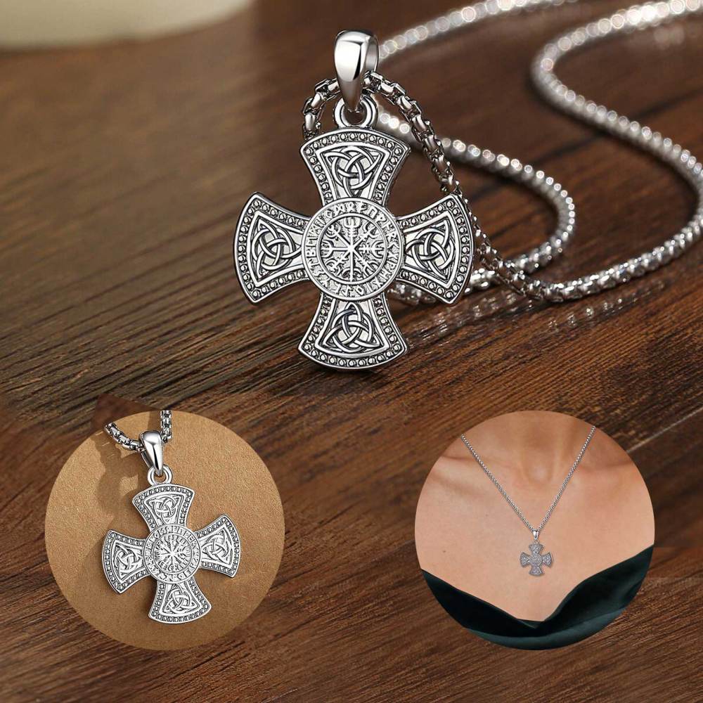 Triquetra Celtic Cross Vegvisir Pendant Necklace