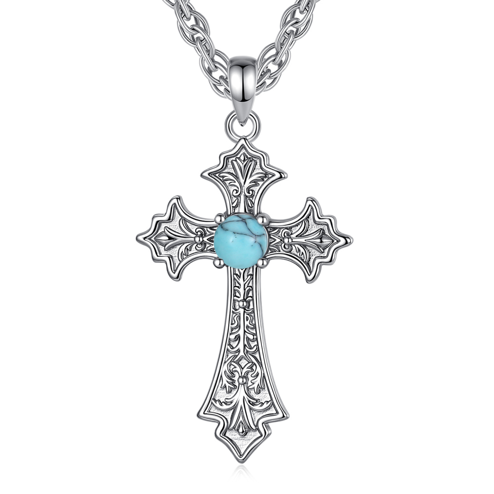 Turquoise Cross Boho Western Pendant Necklace
