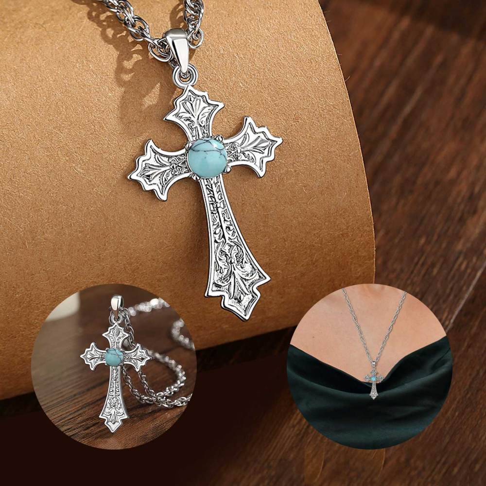 Turquoise Cross Boho Western Pendant Necklace
