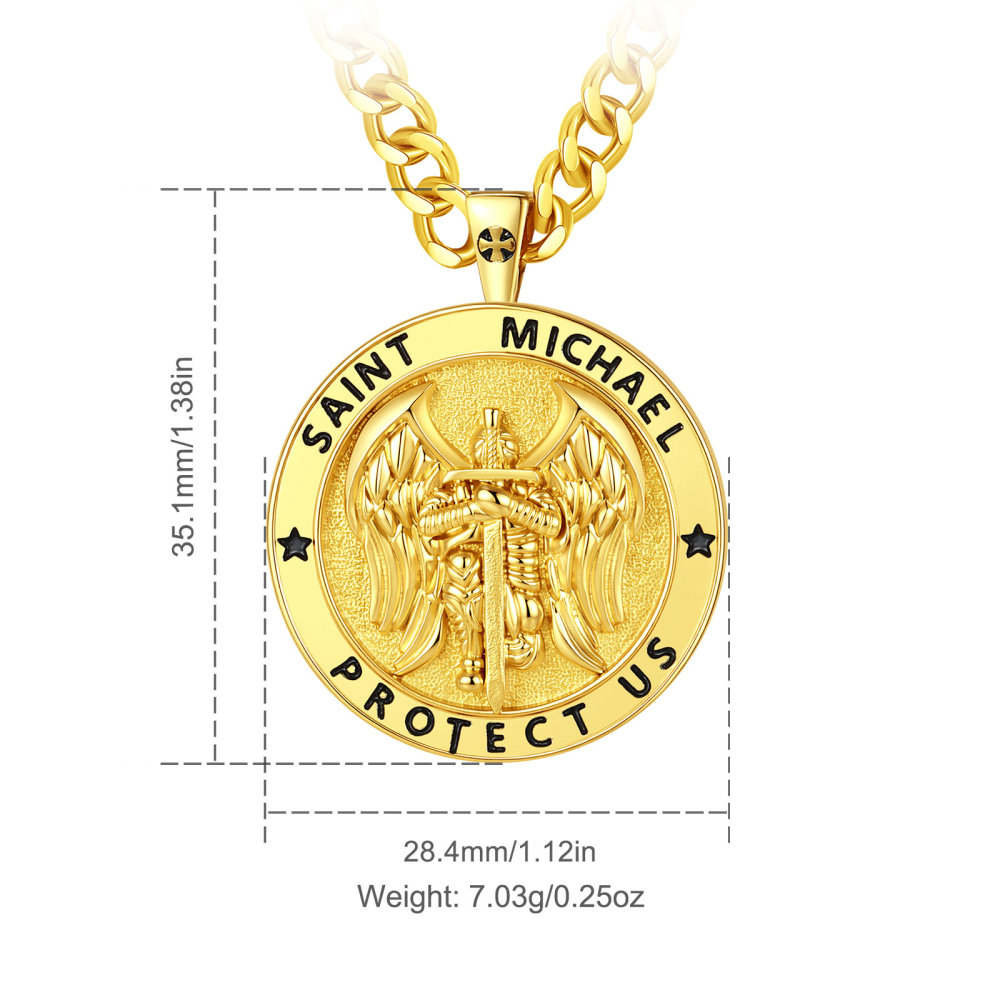 18K Gold Plated Saint Michael Protect Us Double-Sided Pendant