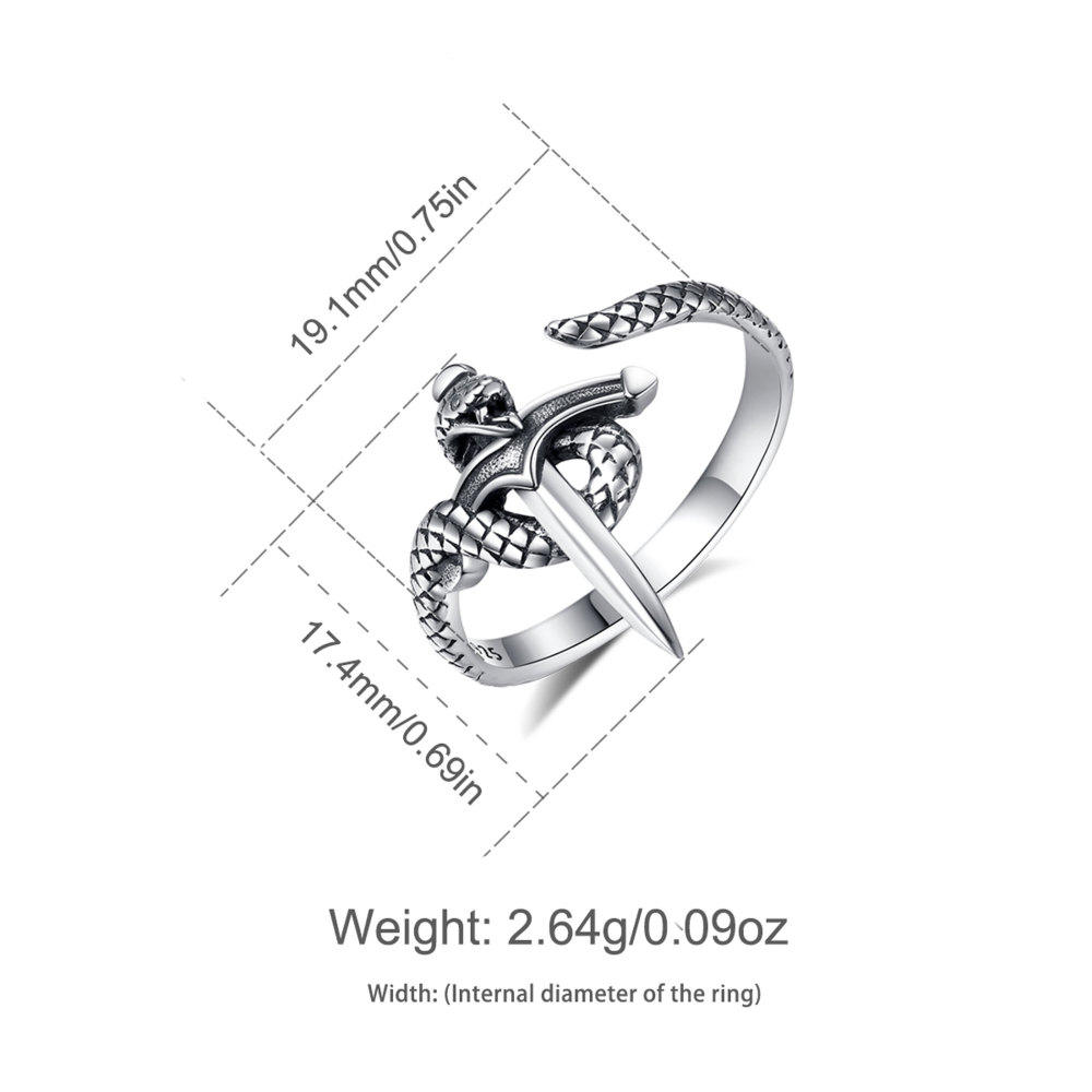 925 Sterling Silver Snake Sword Adjustable Ring
