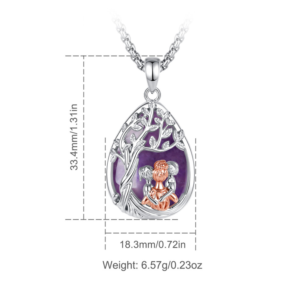 Mother Daughter Son Teardrop Amethyst Pendant