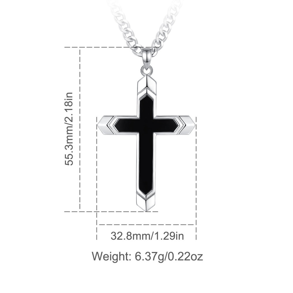 Black Onyx Lord's Prayer Double-Sided Cross Pendant