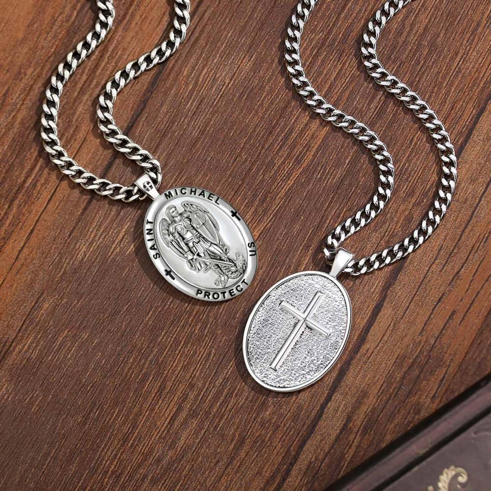 Saint Michael Protect Us Oval Double-Sided Pendant