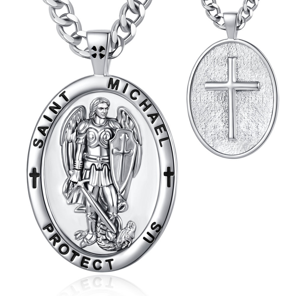 Saint Michael Protect Us Oval Double-Sided Pendant