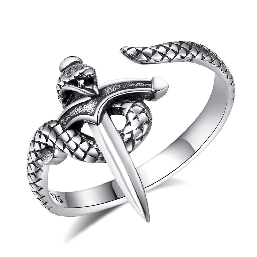925 Sterling Silver Snake Sword Adjustable Ring