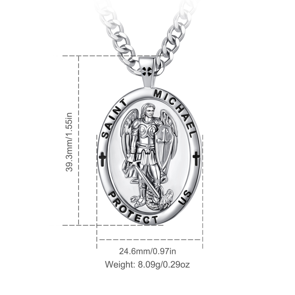 Saint Michael Protect Us Oval Double-Sided Pendant