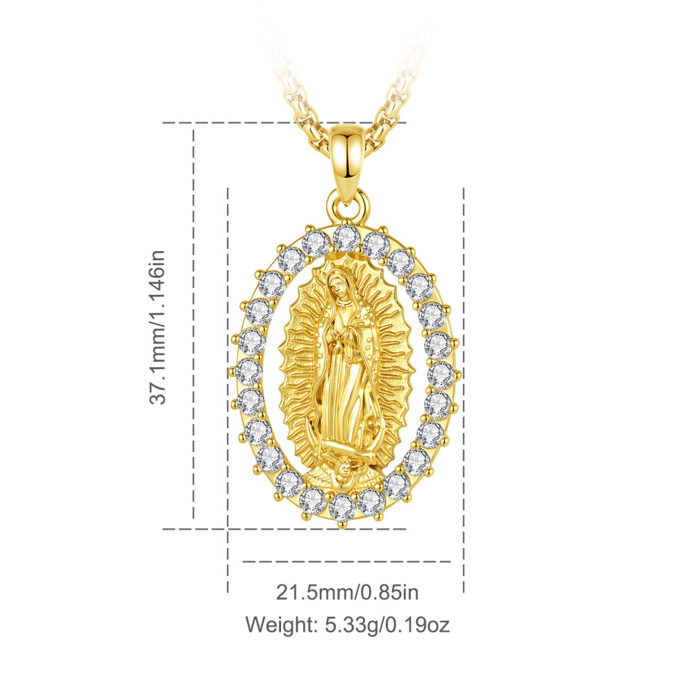 Luxury 18K Gold-Plated Pave CZ Halo Virgin Mary Pendant