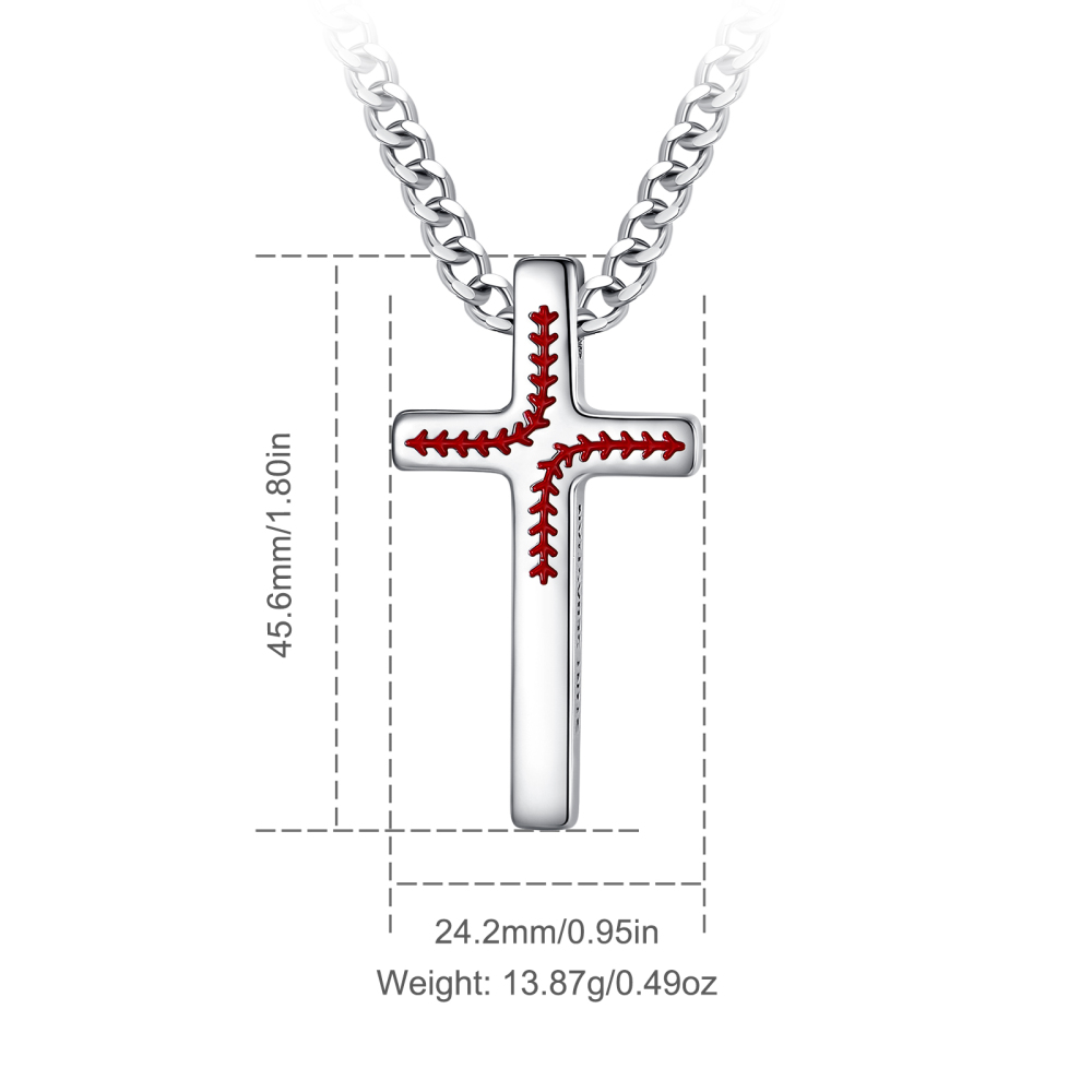 Rhodium-Plated Sports Faith Baseball Stitch Cross Pendant