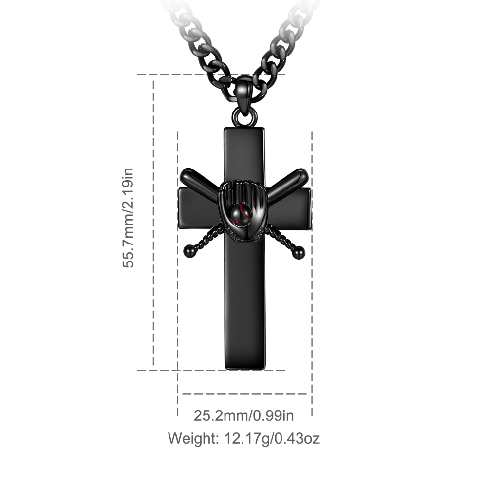 Black Gunmetal 1:9 Scripture Baseball Cross Pendant