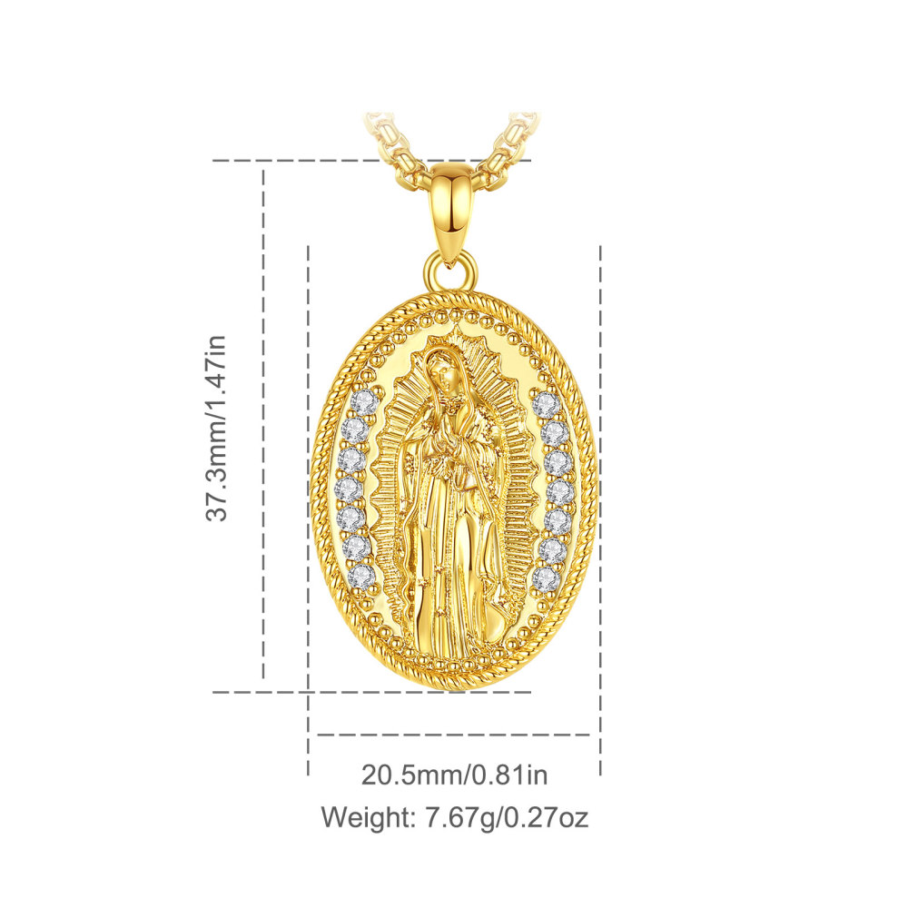 18K Gold-Plated Double-Sided Oval Our Lady of Guadalupe Pendant