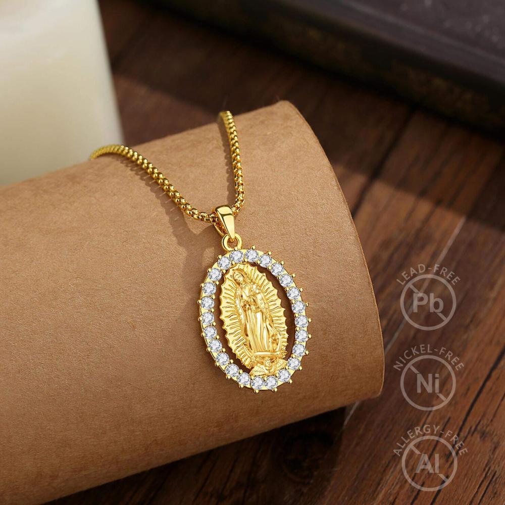 Luxury 18K Gold-Plated Pave CZ Halo Virgin Mary Pendant