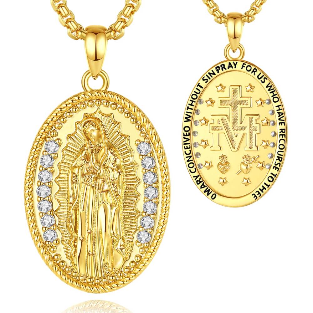 18K Gold-Plated Double-Sided Oval Our Lady of Guadalupe Pendant