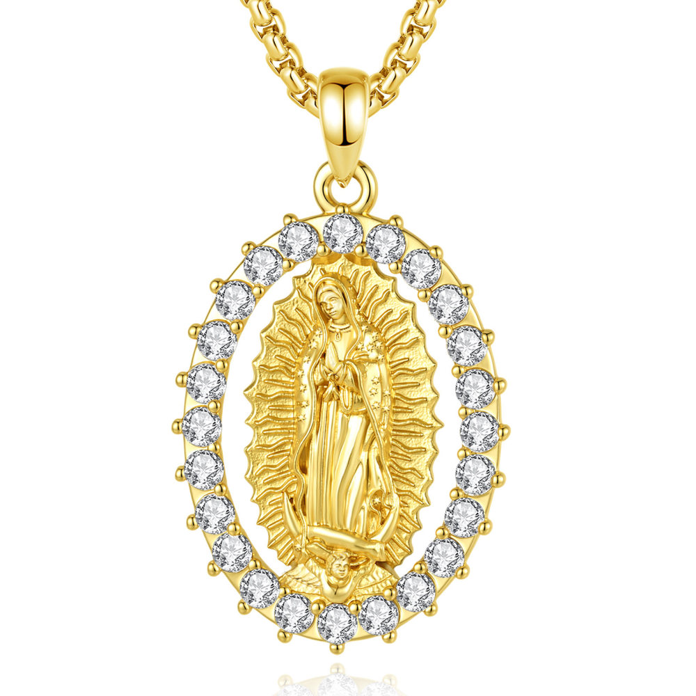 Luxury 18K Gold-Plated Pave CZ Halo Virgin Mary Pendant