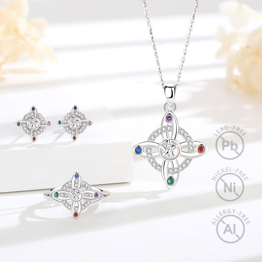 Rhodium-Plated 925 Sterling Silver Wicca Knot Jewelry Set