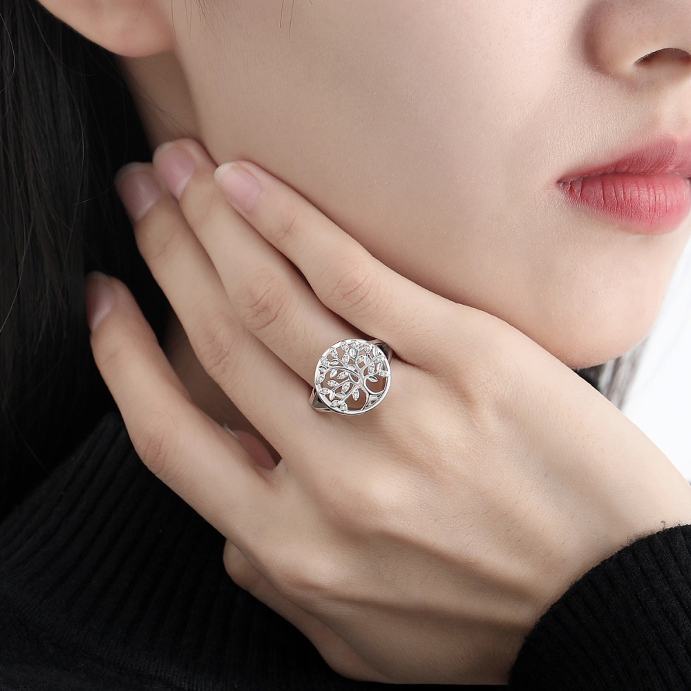 Rhodium-Plated 925 Sterling Silver Tree of Life Jewelry Set